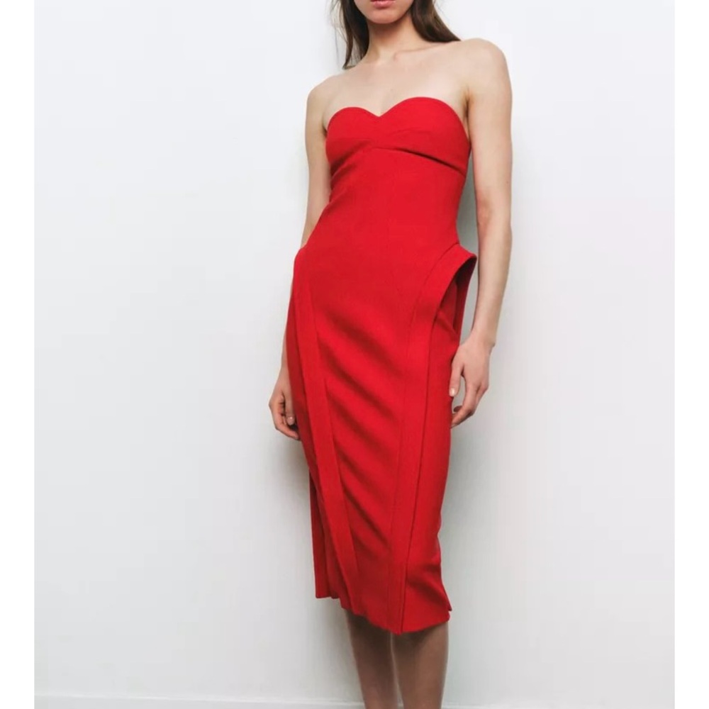 Zara Vibrant Red Strapless Dress